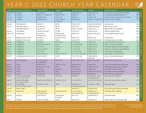 Church Year Calendar, Year C 2022